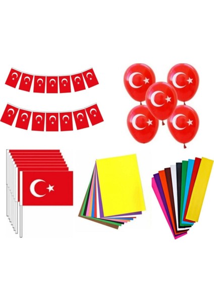 23 Nisan Süsleme "2" ( Ipli Bayrak, Çıtalı Bayrak, Bayraklı Balon, Krapon Kağıdı, El Işi Kağıdı )