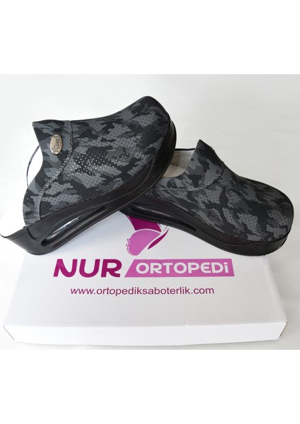 Kamuflaj Desen Siyah Taban Kapalı Airmax Bayan Sabo Terlik