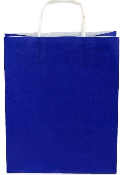 Beyaz Kraft Kağıt Burgu Sap Çanta Koyu Mavi 18X24X9 cm 50'li fiyatları