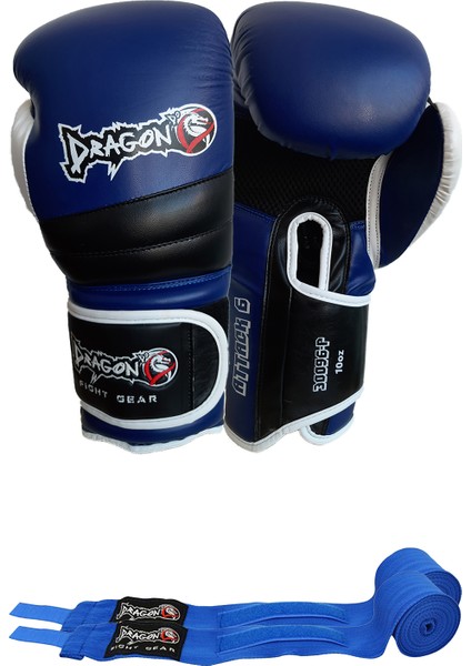 Attack 6 Boks Eldiveni Kick Boks Muay Thai Boks Eldiveni ve Bandaj Mavi Renk 2'li Set