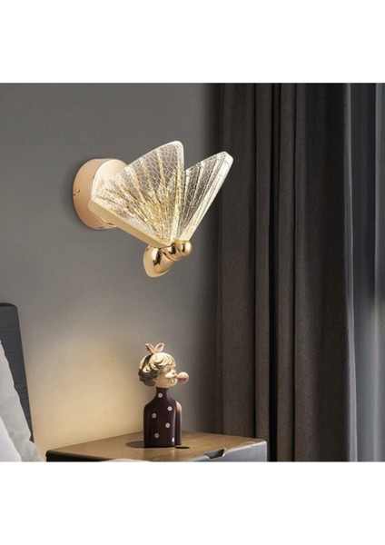 Elegance Modern Kelebek Tasarım Duvar LED Aplik Rose Gold Sarı Harika Görsel BURENZE812