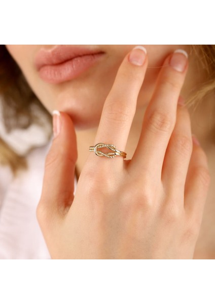 14 Ayar Altın Düğüm Yüzük Yeni