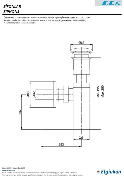 Eca Minimal Eviye ve Lavabo Sifonu 102119023 fiyatları