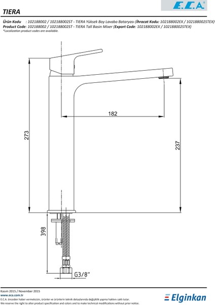 Eca Tiera Yüksek Tip Lavabo Bataryası 102188002 fiyatları