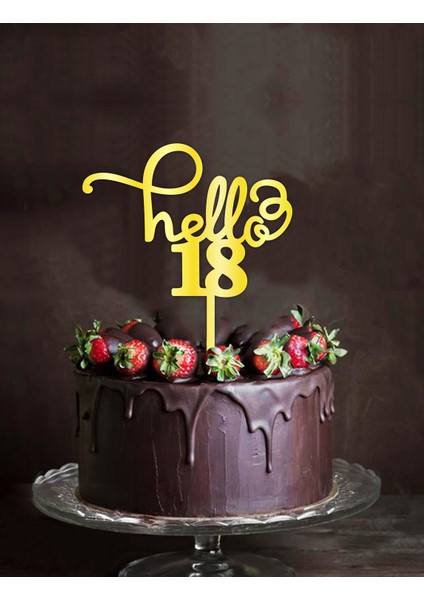 Gold Aynalı Pleksi "hello 18" Pasta Süsü fiyatları