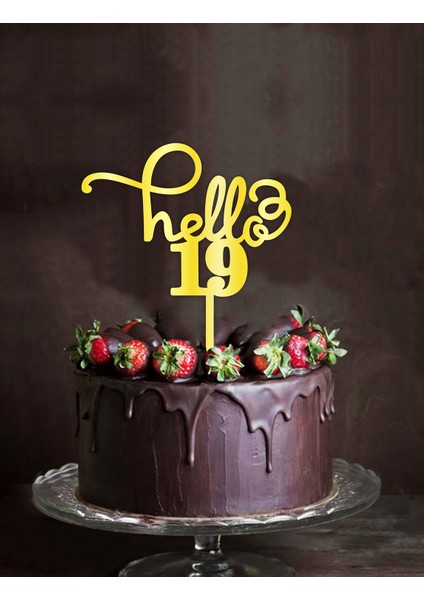 Gold Aynalı Pleksi "hello 19" Pasta Süsü fiyatları