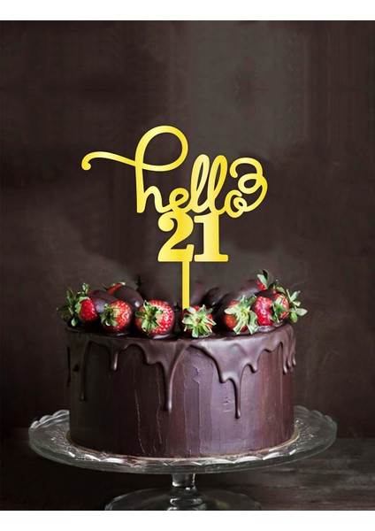 Gold Aynalı Pleksi "hello 21" Pasta Süsü fiyatları