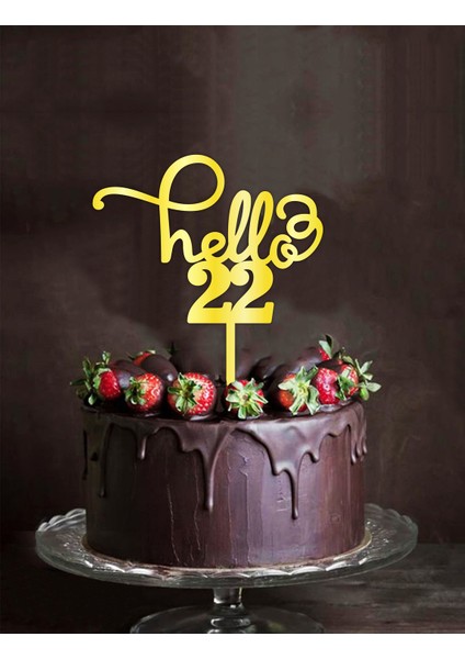 Gold Aynalı Pleksi "hello 22" Pasta Süsü fiyatları