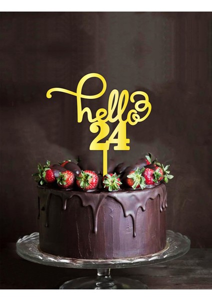 Gold Aynalı Pleksi "hello 24" Pasta Süsü fiyatları