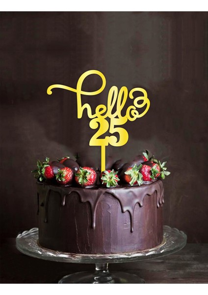 Gold Aynalı Pleksi "hello 25" Pasta Süsü fiyatları