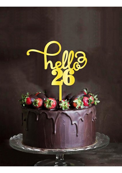 Gold Aynalı Pleksi "hello 26" Pasta Süsü fiyatları