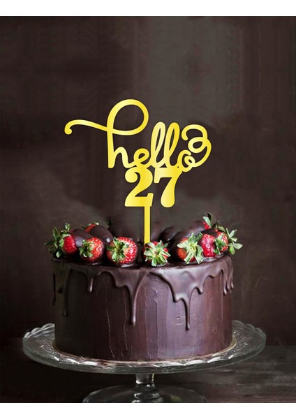 Gold Aynalı Pleksi "hello 27" Pasta Süsü fiyatları