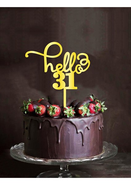 Gold Aynalı Pleksi "hello 31" Pasta Süsü fiyatları