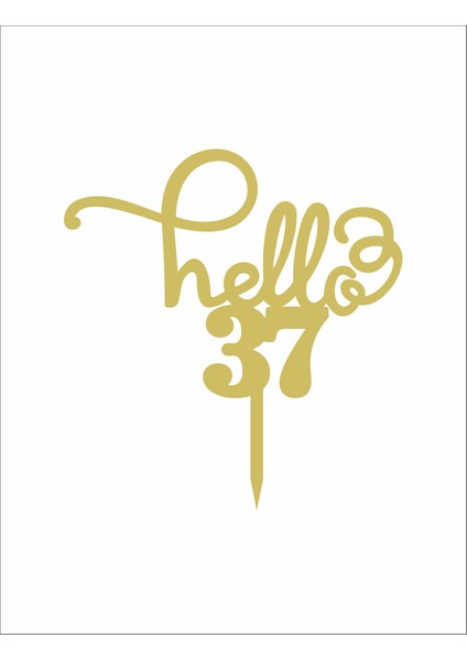 Gold Aynalı Pleksi "hello 37" Pasta Süsü