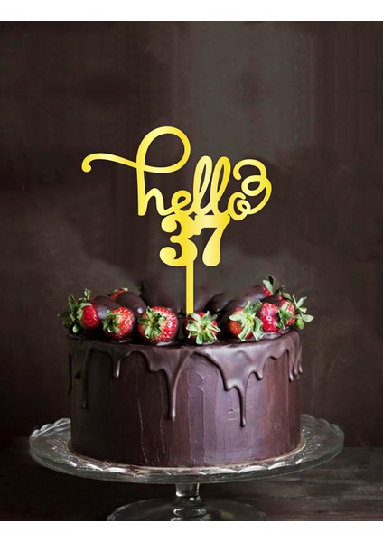 Gold Aynalı Pleksi "hello 37" Pasta Süsü fiyatları