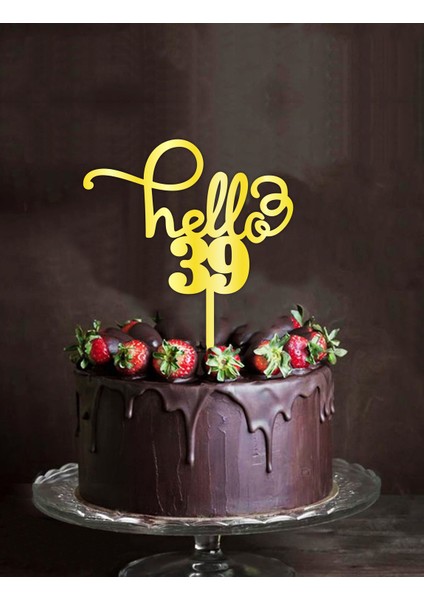 Gold Aynalı Pleksi "hello 39" Pasta Süsü fiyatları