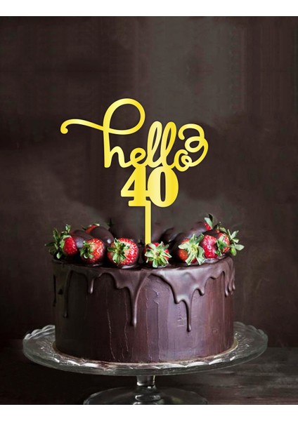 Gold Aynalı Pleksi "hello 40" Pasta Süsü fiyatları
