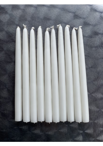 10 Lu Set Beyaz Şamdan Mumu