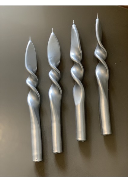 4 Lü Set Gümüş Yaldız Burgulu Şamdan Mumu