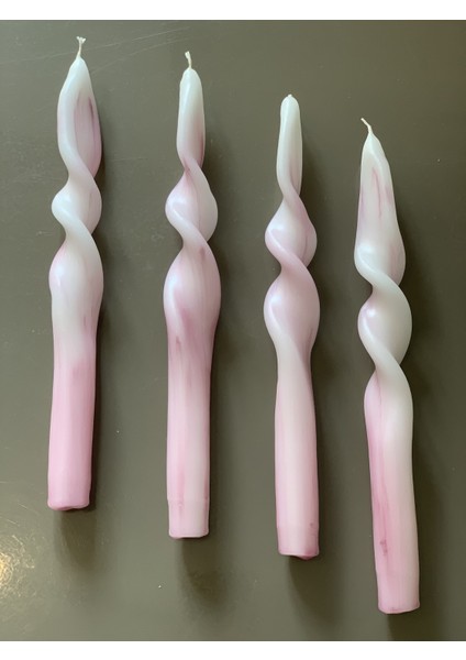 4 Lü Set Pembe Ebru Boyama Burgulu Şamdan Mumu