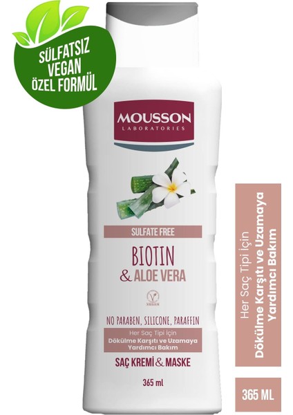 Biotin ve Aloe Vera Içeren Dökülme Karşıtı ve Uzamaya Saç Bakım Krem ve Maskesi 365 ml