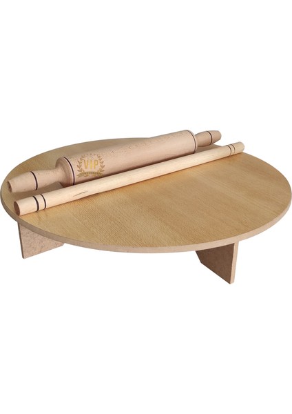 Ahşap Hamur Açma Sofrası Yer Sofrası Oklava ve Merdaneli 50 cm