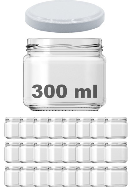 300 cc Kavanoz Metal Beyaz Konserve Kapaklı 300 ml Şeffaf Cam Kavanoz 24 Adet