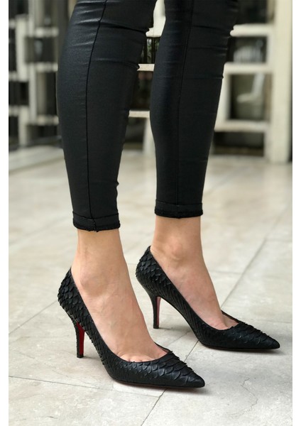 Siyah Deri Stiletto - Hazel
