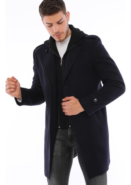 Erkek Palto Yün Malzemeden Düz Lacivert Midi Uzun Kol Tasarım fiyatları