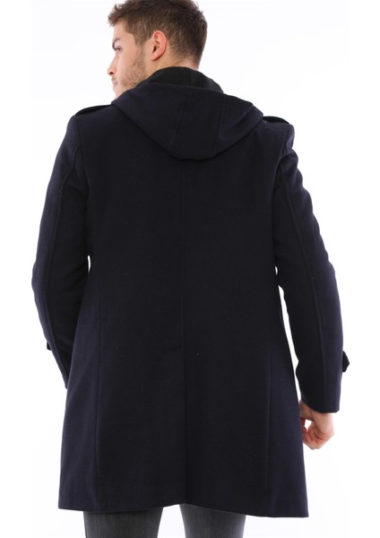 Erkek Palto Yün Malzemeden Düz Lacivert Midi Uzun Kol Tasarım modelleri