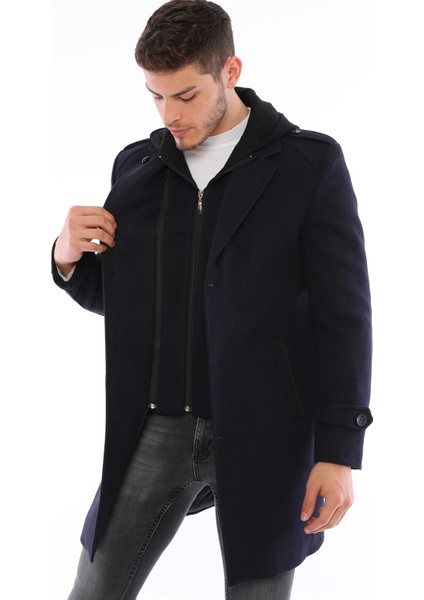 Erkek Palto Yün Malzemeden Düz Lacivert Midi Uzun Kol Tasarım fırsatları