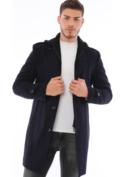Erkek Palto Yün Malzemeden Düz Lacivert Midi Uzun Kol Tasarım indirimleri