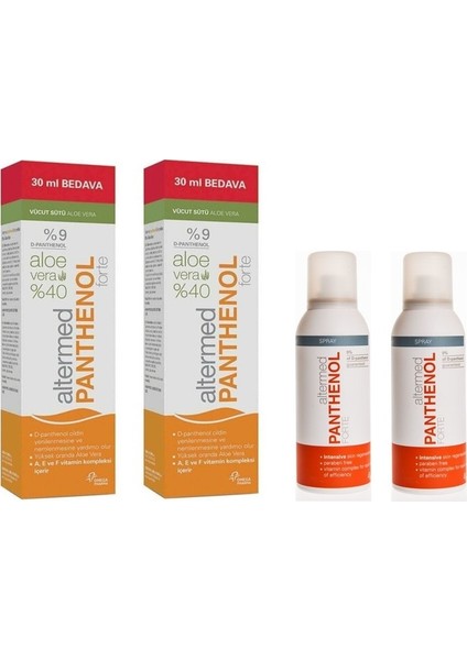 Panthenol Forte Milk %9 230ML Vücut Sütü X2+Nemlendirici Sprey 150 ml X2 Adet