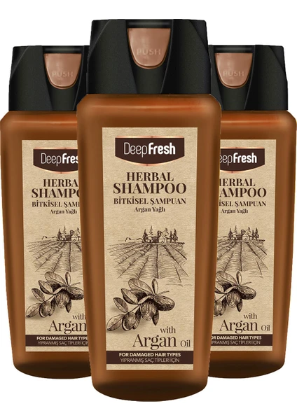 Deep Fresh Herbal Bitkisel Şampuan Argan Yağı Özlü Yıpranmış Saçlar 3 x 500 ml