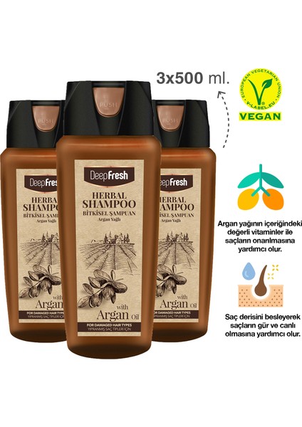 Herbal Bitkisel Şampuan Argan Yağı Özlü Yıpranmış Saçlar 3 x 500 ml