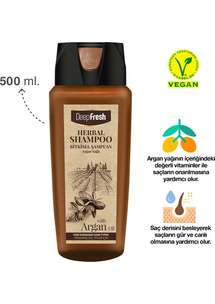 Herbal Bitkisel Şampuan Argan Yağı Özlü Yıpranmış Saçlar 500 ml