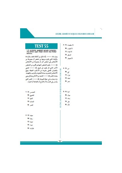 Arapça YDS - YÖKDİL Sınavları Hazırlık Seti 2 Kelime, Gramer ve Boşluk Doldurma Soruları