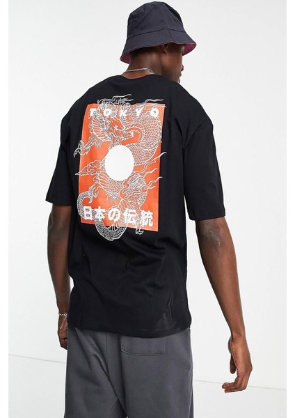 Toshiro Yakuza Dragons Baskılı Unisex Oversize Bisiklet Yaka Tshirt