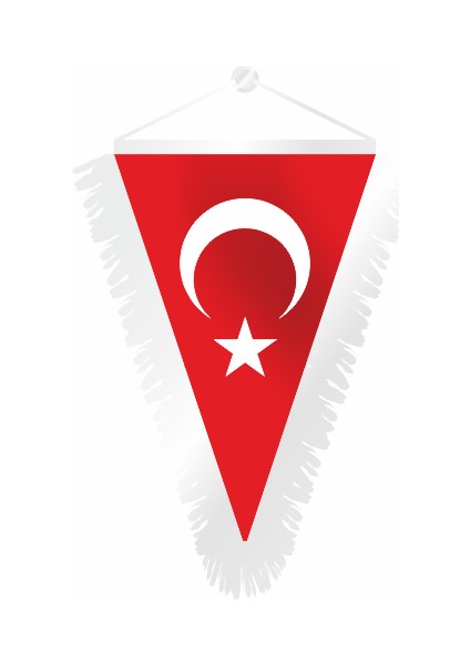 Üçgen Ay Yıldız Beyaz Püsküllü Flama 25 x 35 cm