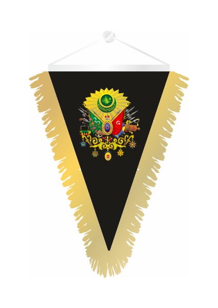 Üçgen Tuğra Altın Rengi Püsküllü Flama 25 x 35 cm