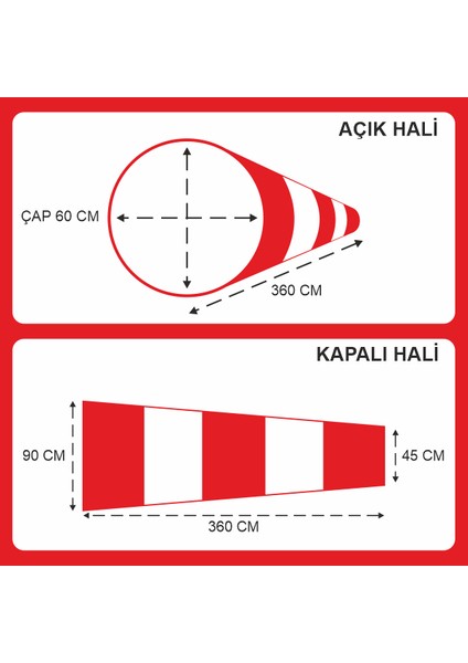 Rüzgar Çorabı Tulumu Çap 60 Uzunluklar 45 x 90 x 360 cm