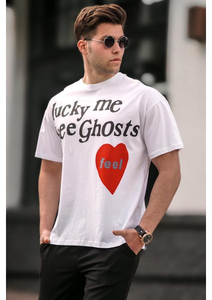 Beyaz Erkek Baskılı Tişört 5263