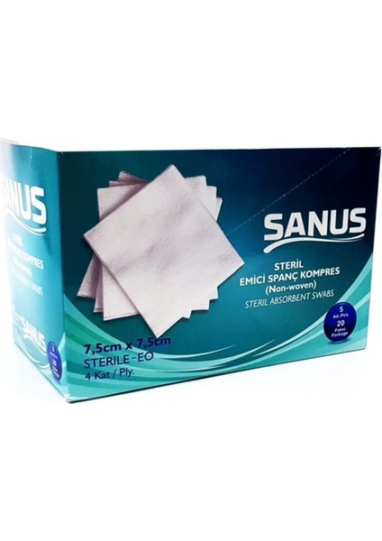 Marmara Norm - Sanus Steril Spanç Non-Woven Kumaş Emici Kompres 7,5 x 7,5cm 100 Adet