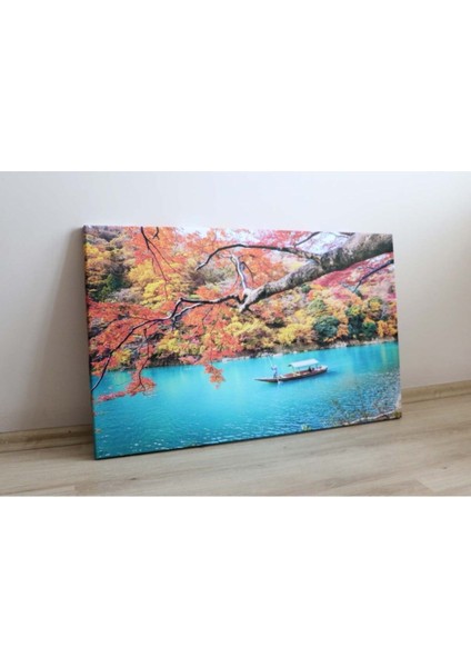 Göl Kenarı Orman Sonbahar Manzaralı Kanvas Tablo (45X72 Cm) fiyatları