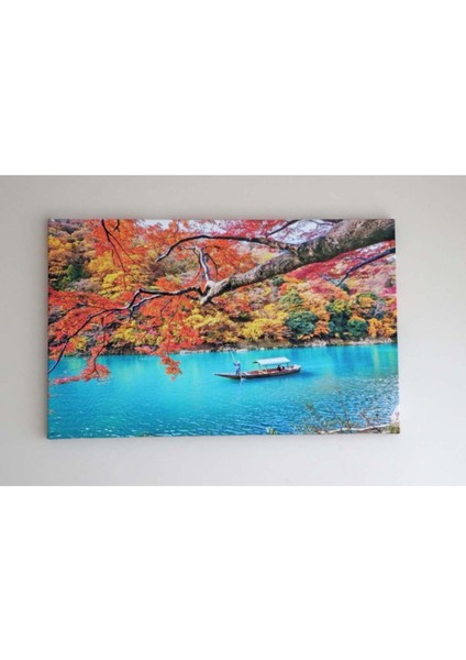 Göl Kenarı Orman Sonbahar Manzaralı Kanvas Tablo (45X72 Cm) modelleri