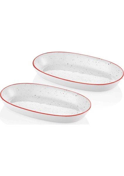 Dots Stoneware 2'li 26 cm Oval Kayık Tabak Kırmızı DOTS048