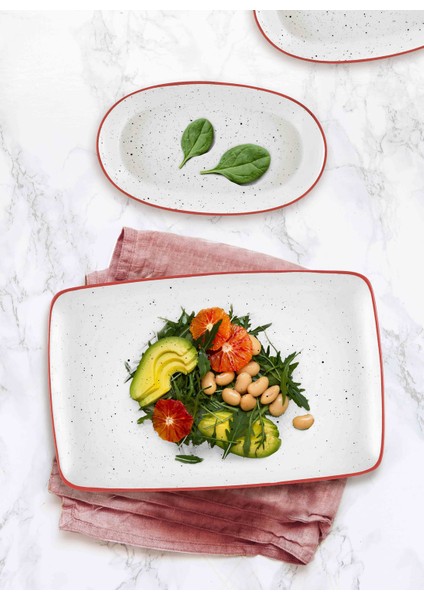 Dots Stoneware 2'li 26 cm Oval Kayık Tabak Kırmızı DOTS048 modelleri