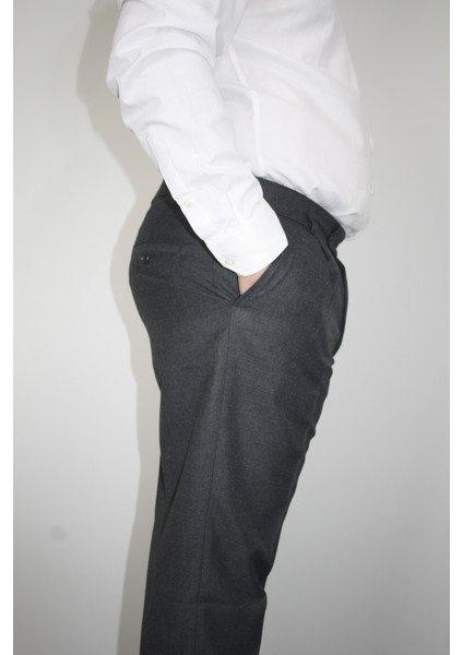 Erkek Gri Geniş Kesim Tek Pileli Kumaş Pantolon modelleri