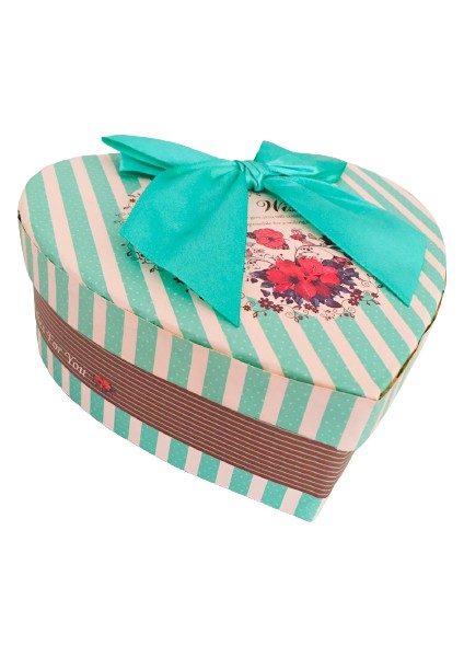 Kutu Kalp Tiffani Çizgili Fiyonklu 21cm X 18cm X 9cm