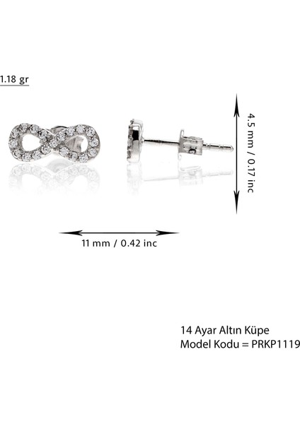 Kadın 14 Ayar Altın Taşlı Beyaz Sonsuzluk Küpe